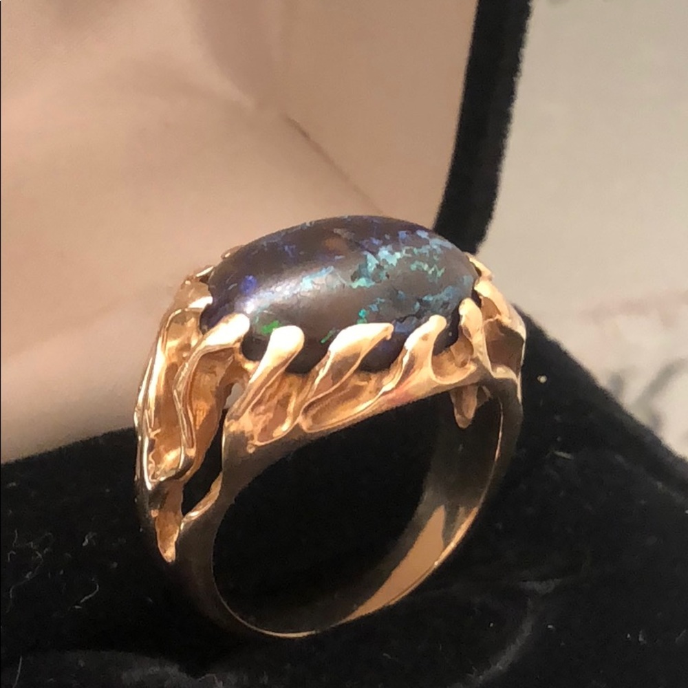 🤩14K SOLID GOLD & BLACK OPAL RARE UNIQUE ONE OF A KIND CUSTOM RING MENS/womens